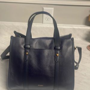 Fossil handbag navy blue leather and suede. Brand new, never carried.